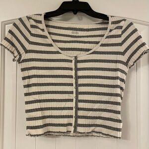 American Eagle Striped Button Front Crop Top